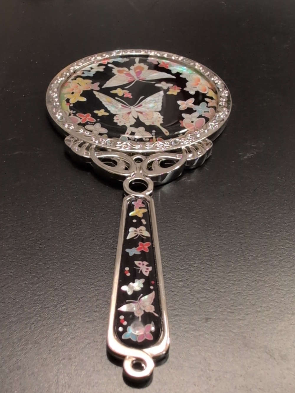 Mother of pearl multicolor butterfly cosmetic handheld princess mirror